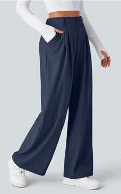 Halara Flex High Waisted Pocket Wide Leg Waffle Work Pants Large Petite NWT